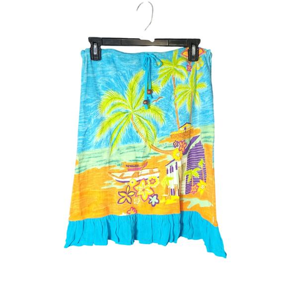 Boston Proper XS Drawstring Waist Cotton Tropical Cruise Ruffle Hem Resort Skirt - Picture 1 of 6